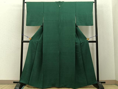 平和屋着物■上質な色無地　流線地紋　千歳緑色　正絹　逸品　BAAY3085hj