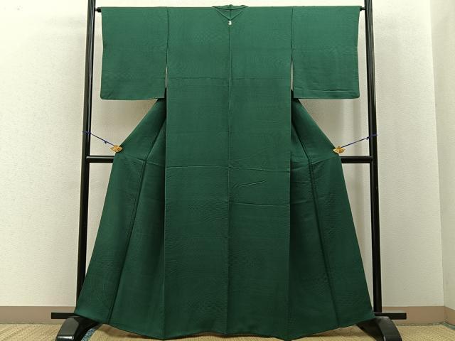平和屋着物■上質な色無地　流線地紋　千歳緑色　正絹　逸品　BAAY3085hj