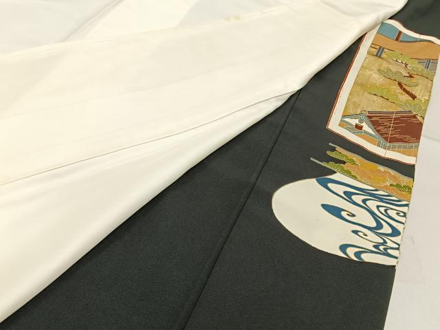 平和屋着物■豪華黒留袖　駒刺繍　屏風平安人物風景文　金銀彩　正絹　逸品　BAAY3086hj