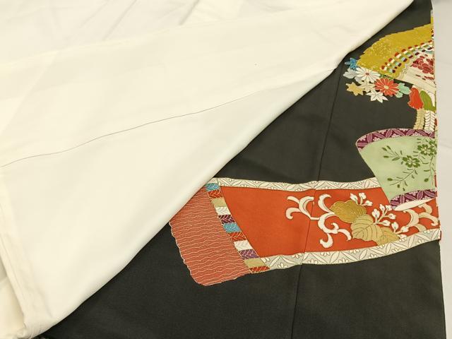 平和屋着物■豪華黒留袖　駒刺繍　檜扇花鳥文　金彩　正絹　逸品　BAAY3087hj