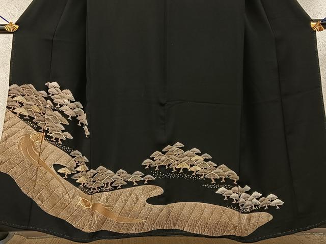 平和屋着物■豪華黒留袖　駒刺繍　蓑亀　浜松文　金彩　正絹　逸品　BAAY3088hj