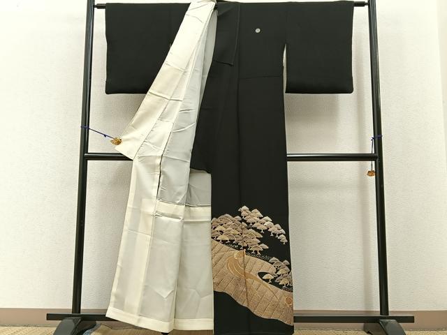 平和屋着物■豪華黒留袖　駒刺繍　蓑亀　浜松文　金彩　正絹　逸品　BAAY3088hj