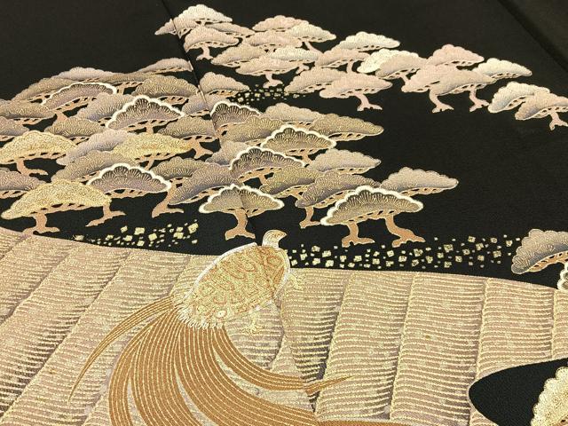 平和屋着物■豪華黒留袖　駒刺繍　蓑亀　浜松文　金彩　正絹　逸品　BAAY3088hj