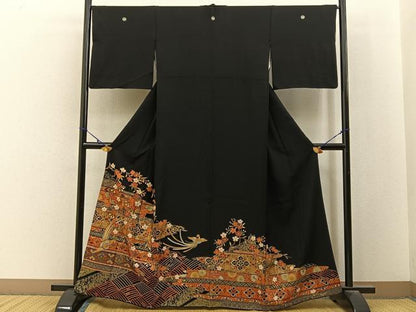 平和屋着物■豪華黒留袖　鳳凰花文　金銀彩　正絹　逸品　BAAY3089hj