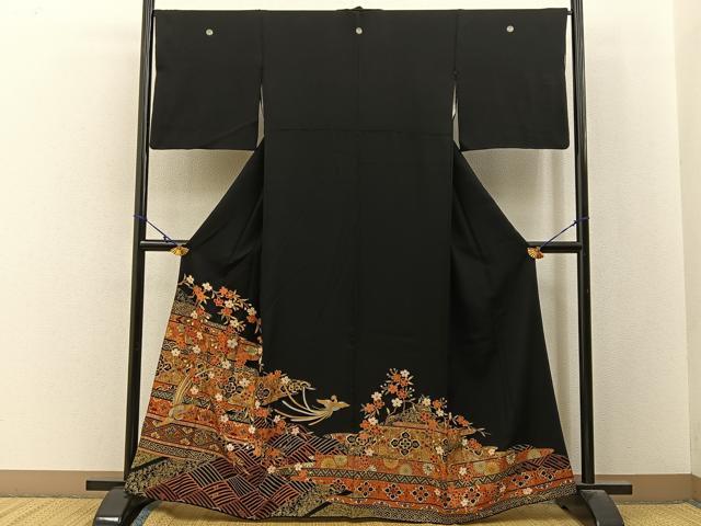 平和屋着物■豪華黒留袖　鳳凰花文　金銀彩　正絹　逸品　BAAY3089hj