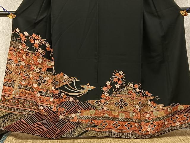 平和屋着物■豪華黒留袖　鳳凰花文　金銀彩　正絹　逸品　BAAY3089hj