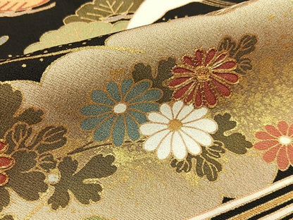 平和屋着物■豪華黒留袖　駒刺繍　飛鶴風景文　金彩　正絹　逸品　BAAY3094hj