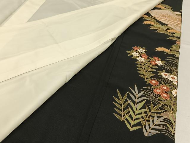 平和屋着物■豪華黒留袖　駒刺繍　飛鶴風景文　金彩　正絹　逸品　BAAY3094hj