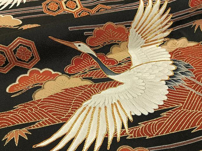 平和屋着物■豪華黒留袖　駒刺繍　飛鶴浜松文　金彩　正絹　逸品　BAAY3095hj
