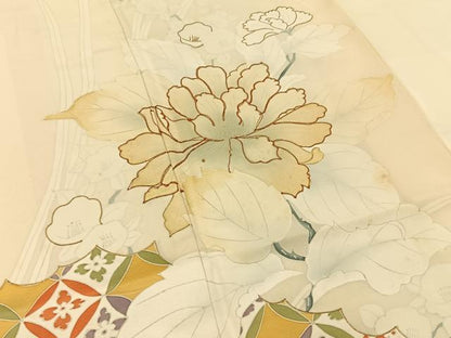 平和屋着物■訪問着　駒刺繍　有職牡丹花文　金彩　正絹　逸品　BAAY3110hj