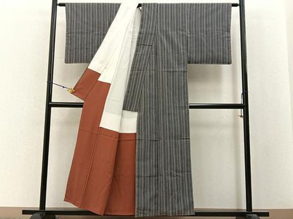 平和屋着物■上質なお召　縞　正絹　逸品　未使用　BAAY3111hj