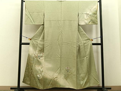 平和屋着物■訪問着　扇面秋草文　暈し染め　金銀彩　正絹　逸品　BAAY3118hj