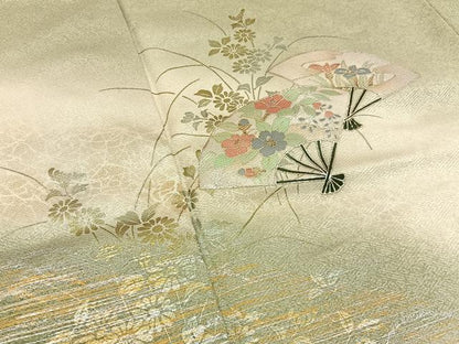 平和屋着物■訪問着　扇面秋草文　暈し染め　金銀彩　正絹　逸品　BAAY3118hj