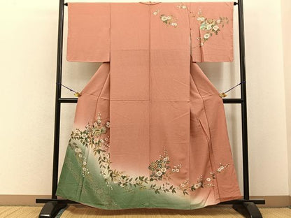 平和屋着物■訪問着　扇面花文　暈し染め　金彩　正絹　逸品　未使用　BAAY3119hj