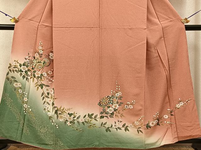 平和屋着物■訪問着　扇面花文　暈し染め　金彩　正絹　逸品　未使用　BAAY3119hj