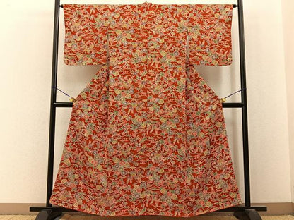 平和屋着物■上質な小紋　型染め　草花文　正絹　逸品　未使用　BAAY3121hj
