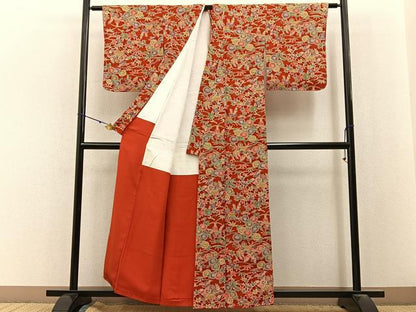 平和屋着物■上質な小紋　型染め　草花文　正絹　逸品　未使用　BAAY3121hj