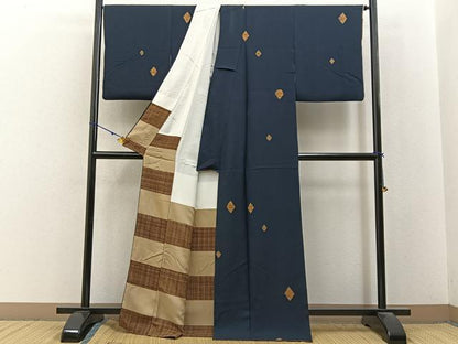 平和屋着物■上質な小紋　菱更紗花文　正絹　逸品　BAAY3130hj