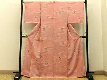 平和屋着物●上質な小紋　地紋起こし　仕覆花文　暈し染め　正絹　逸品　未使用　BAAY3131hj