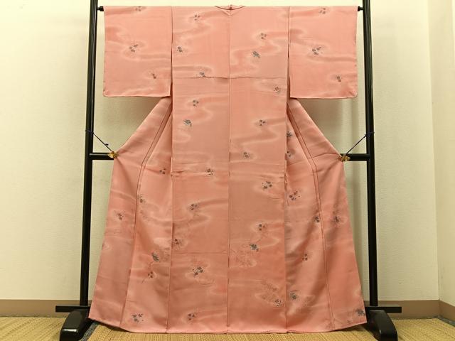 平和屋着物●上質な小紋　地紋起こし　仕覆花文　暈し染め　正絹　逸品　未使用　BAAY3131hj