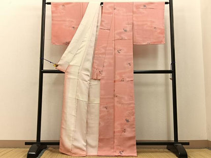 平和屋着物●上質な小紋　地紋起こし　仕覆花文　暈し染め　正絹　逸品　未使用　BAAY3131hj