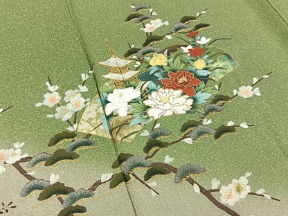 平和屋着物■訪問着　地紙風景花文　暈し染め　金銀彩　正絹　逸品　BAAY3133hj