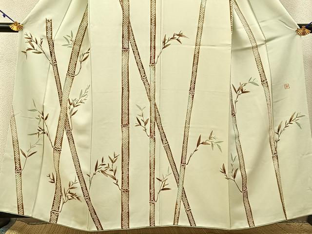 平和屋着物■訪問着　作家物　鹿の子群竹文　正絹　逸品　BAAY3138hj