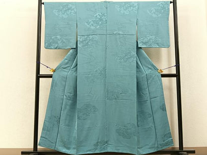 平和屋着物■上質な色無地　雲取風景地紋　千草色　正絹　逸品　BAAY3142hj