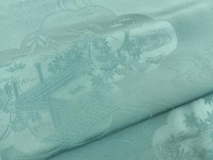 平和屋着物■上質な色無地　雲取風景地紋　千草色　正絹　逸品　BAAY3142hj