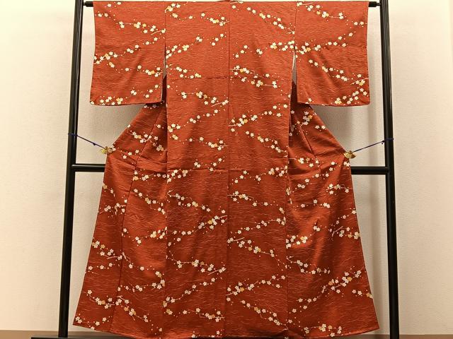 平和屋着物■上質な小紋　枝梅文　金彩　正絹　逸品　未使用　BAAY3145hj