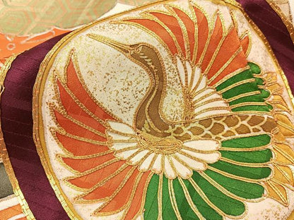 平和屋着物■豪華振袖　駒刺繍　飛鶴花丸文　金彩　正絹　逸品　BAAY3147hj