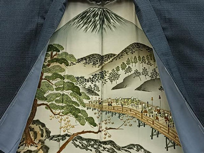 平和屋着物■男性　本場大島紬　アンサンブル　格子　羽裏：富士　証紙付き　正絹　逸品　未使用　BAAY3150hj