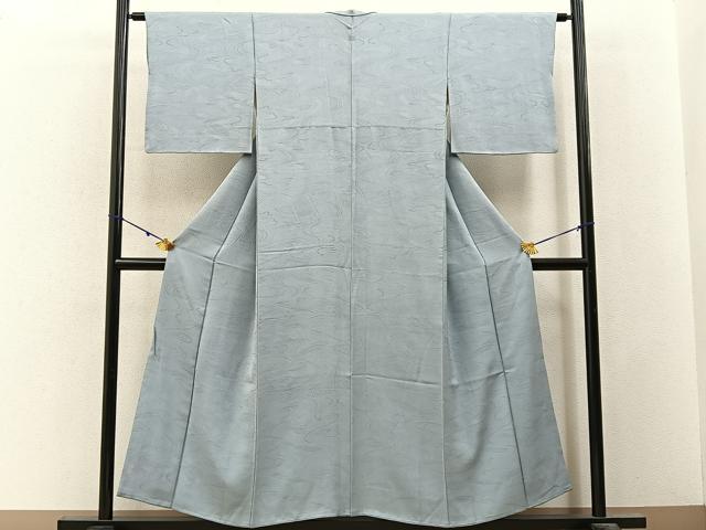 平和屋着物■上質な色無地　流水地紋　薄雲鼠色　正絹　逸品　BAAY3154hj