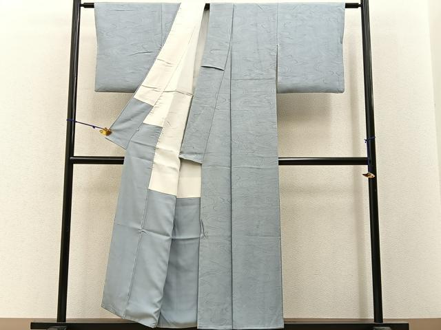 平和屋着物■上質な色無地　流水地紋　薄雲鼠色　正絹　逸品　BAAY3154hj