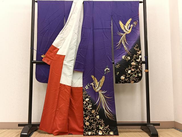 平和屋着物■豪華振袖　鳳凰更紗花蝶文　暈し染め　金銀彩　正絹　逸品　BAAY3159hj