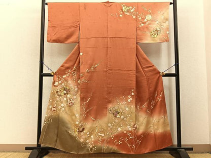 平和屋着物■訪問着　駒刺繍　雪輪枝花文　暈し染め　金彩　正絹　逸品　BAAY3165hj
