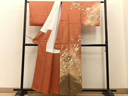 平和屋着物■訪問着　駒刺繍　雪輪枝花文　暈し染め　金彩　正絹　逸品　BAAY3165hj
