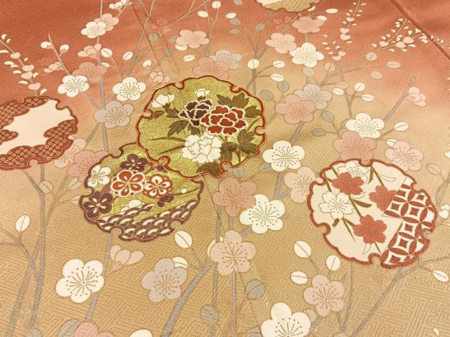 平和屋着物■訪問着　駒刺繍　雪輪枝花文　暈し染め　金彩　正絹　逸品　BAAY3165hj