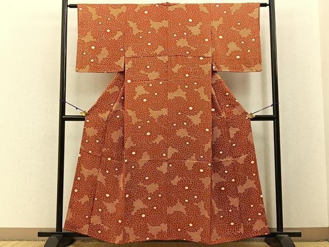 平和屋着物■上質な小紋　絞り　鹿の子菊文　正絹　逸品　BAAY3169hj