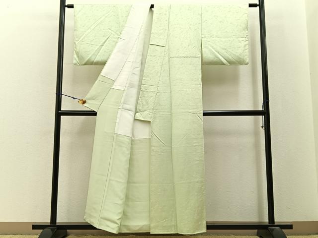 平和屋着物■上質な色無地　霞地紋　若芽色　正絹　逸品　BAAY3171hj