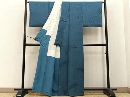 平和屋着物■上質な色無地　風景地紋　御召御納戸色　正絹　逸品　未使用　BAAY3172hj