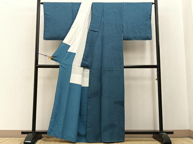 平和屋着物■上質な色無地　風景地紋　御召御納戸色　正絹　逸品　未使用　BAAY3172hj