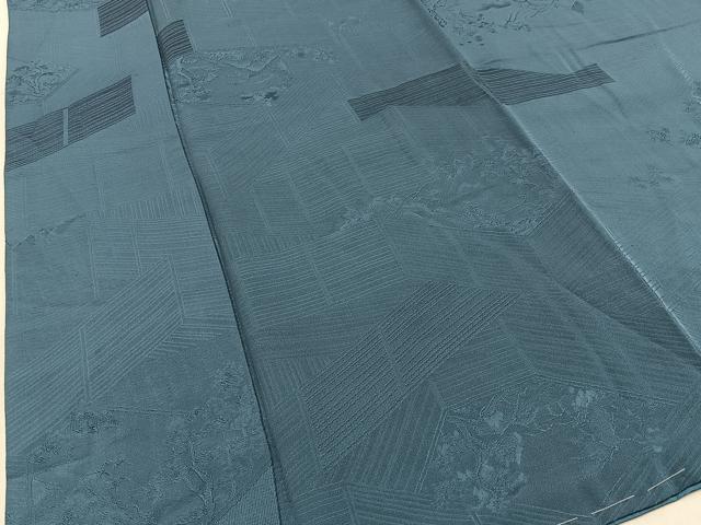 平和屋着物■上質な色無地　風景地紋　御召御納戸色　正絹　逸品　未使用　BAAY3172hj