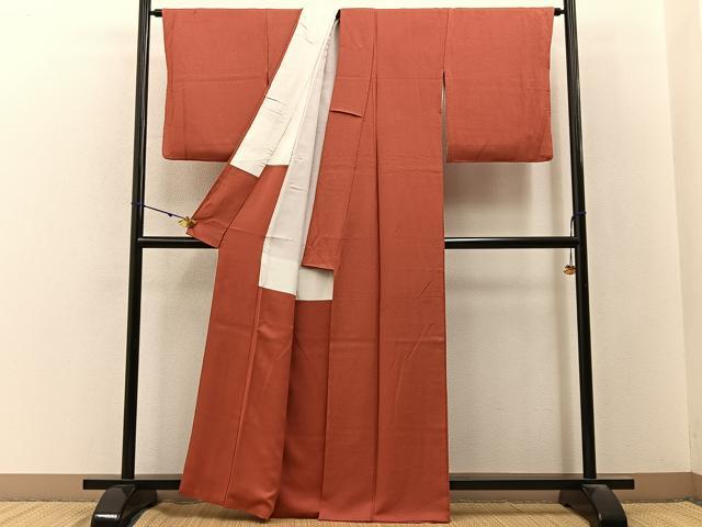 平和屋着物■上質な色無地　紋意匠　赤丹色　正絹　逸品　BAAY3173hj