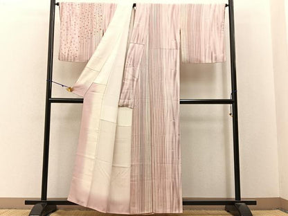 平和屋着物■訪問着　縞　あられ文様　正絹　逸品　BAAY3175hj