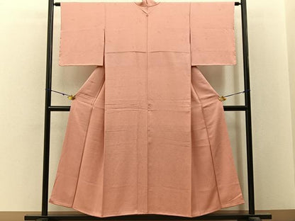 平和屋着物■上質な色無地　草花地紋　珊瑚色　正絹　逸品　未使用　BAAY3182hj