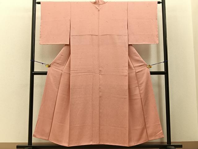 平和屋着物■上質な色無地　草花地紋　珊瑚色　正絹　逸品　未使用　BAAY3182hj
