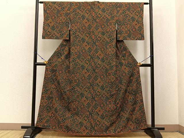 平和屋着物■小紋　更紗花文　洗える着物　BAAY3183hj