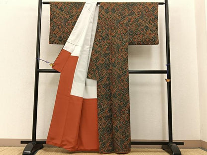 平和屋着物■小紋　更紗花文　洗える着物　BAAY3183hj