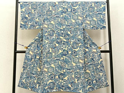 平和屋着物■男性　小紋　花絵皿　正絹　逸品　BAAY3186hj
